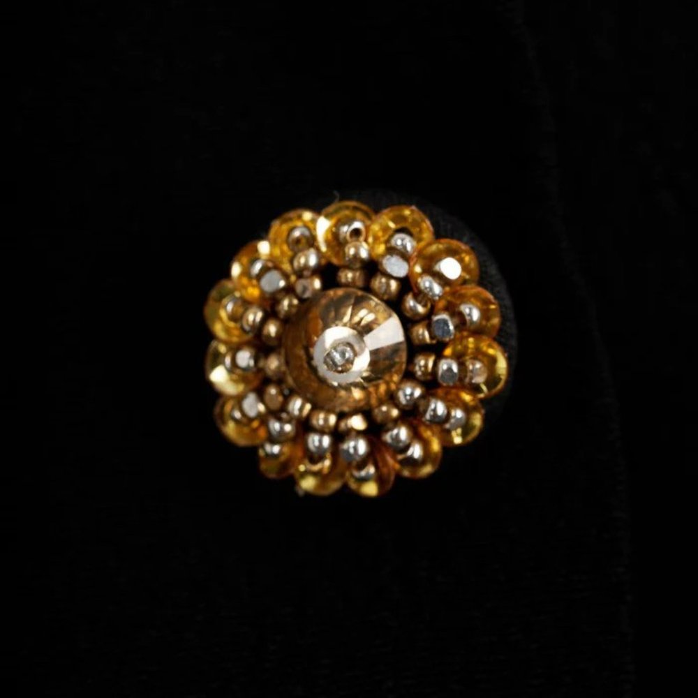 SAINT LAURENT SHORT SLEEVE MINI DRESS WITH BOW TIE AND EMBELLISHED BUTTONS - Picture 4 of 5